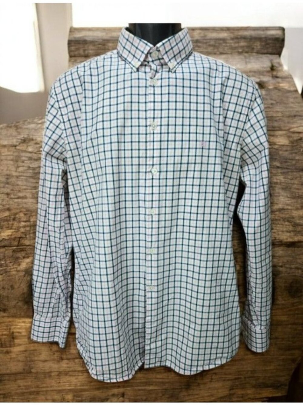 Givenchy Mens Pink & Navy Check Button-Up Shirt Large * Modern Fit